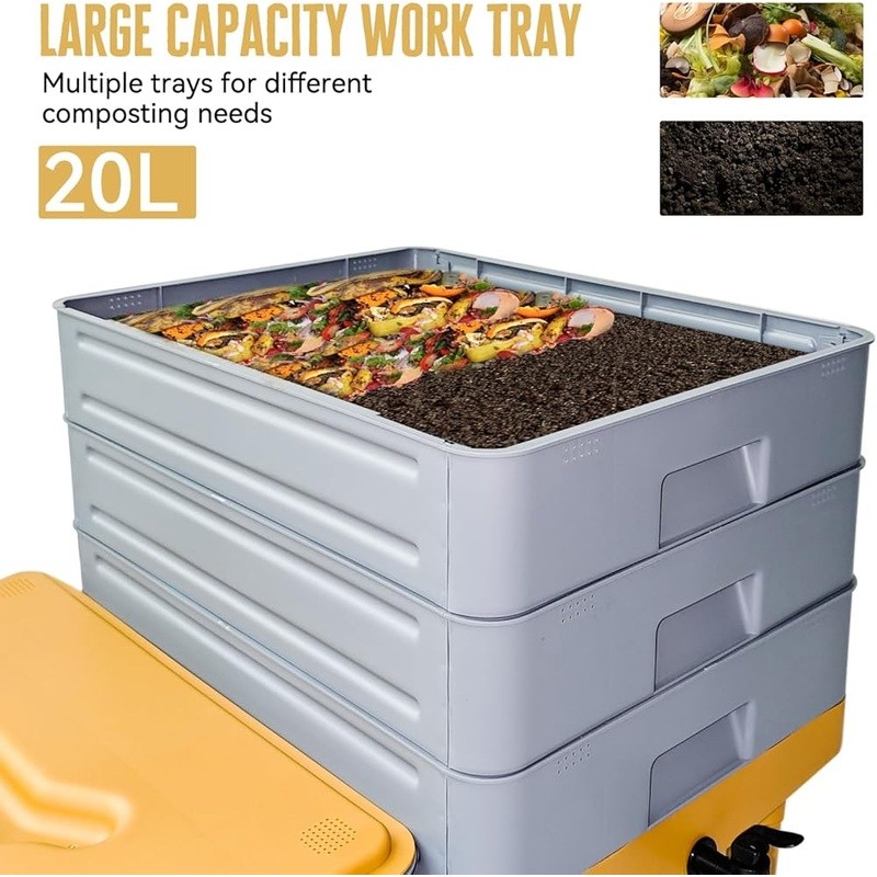 Large Worm Compost Bin 5 Layer Odorless Easy Use Efficient 100L Capacity