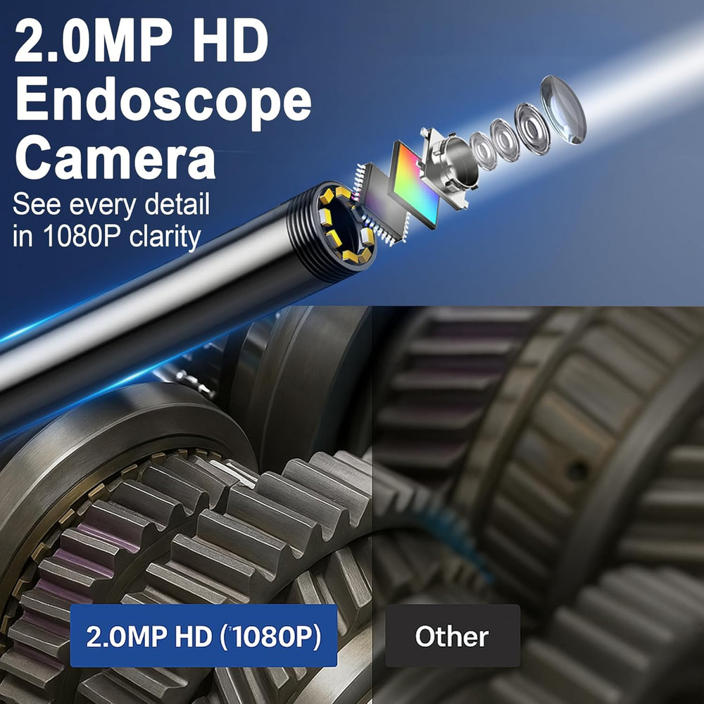 Inspection Endoscope Camera with Light, 1080P HD Borescope Camera with Light, 4.