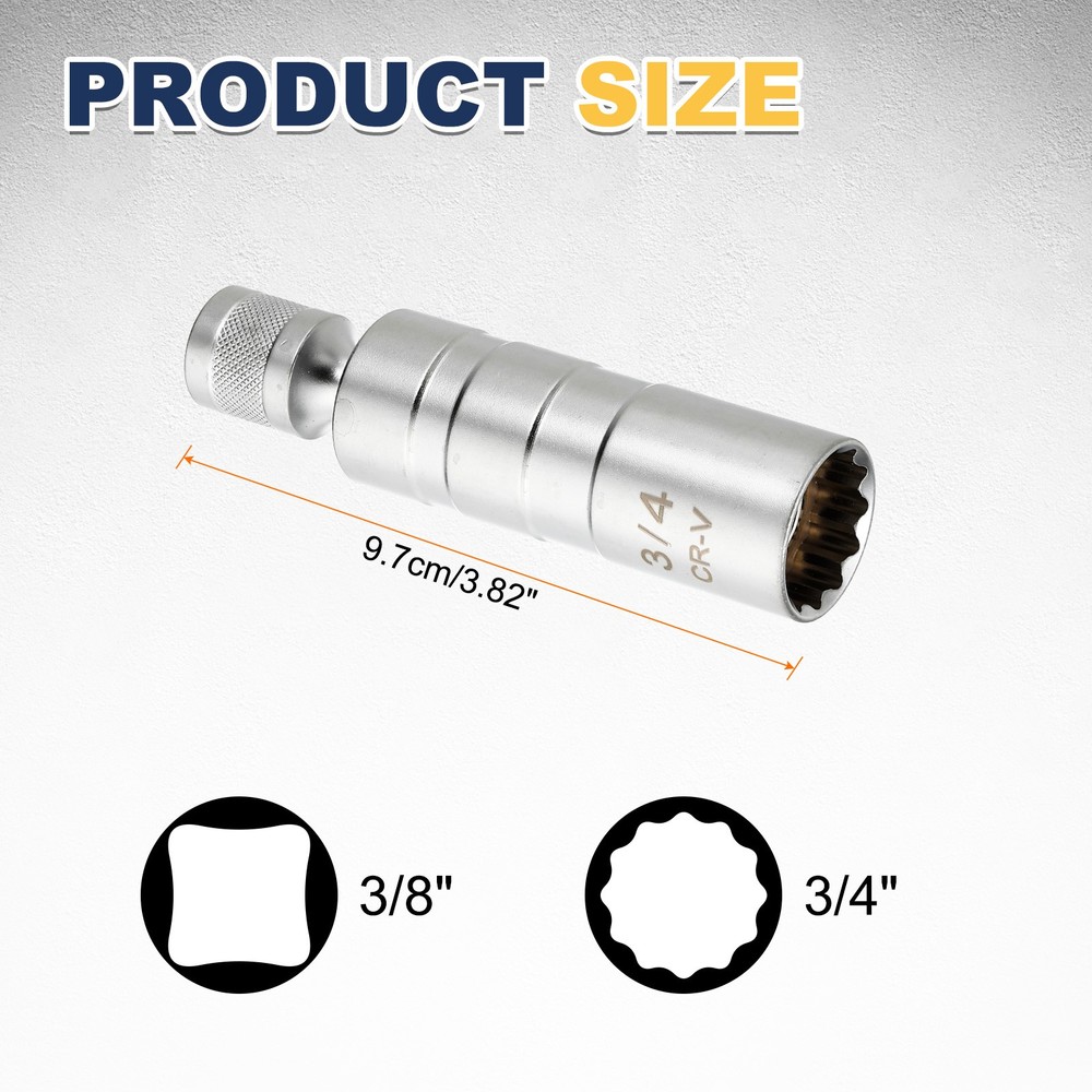 1pcs Spark Plug Socket 3/8" Drive 3/4" Swivel Magnetic Thin Wall Silver