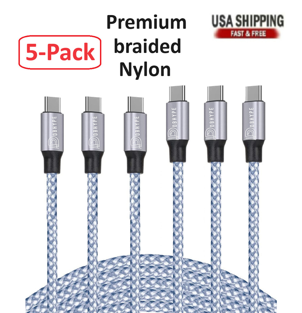 5-Pack Braided USB C  to Type-C Fast Charging Data SYNC Charger Cable 3/6/10FT