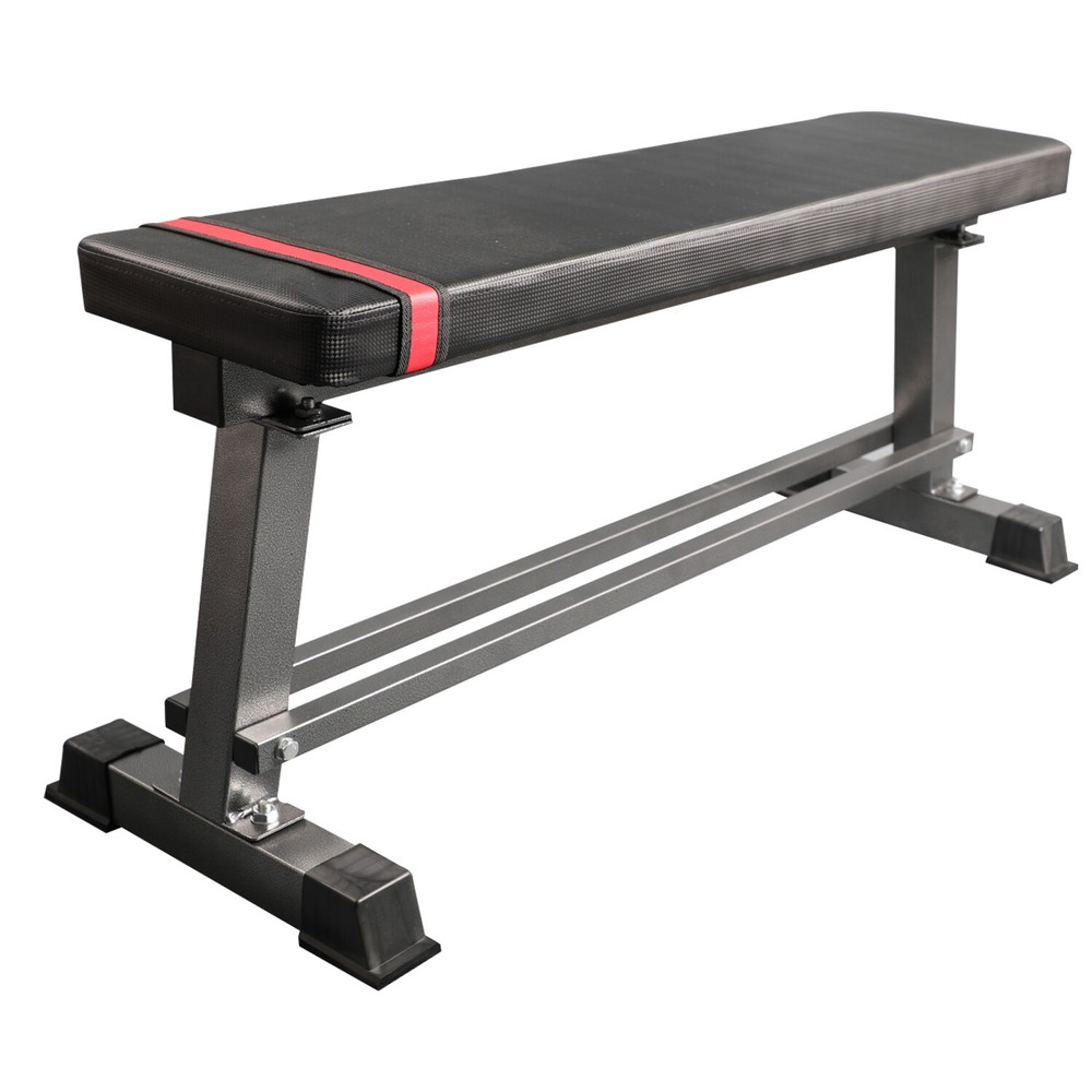 Pro Flat Weight Bench Built-in Dumbbell Rack Workout Bench Strength Training