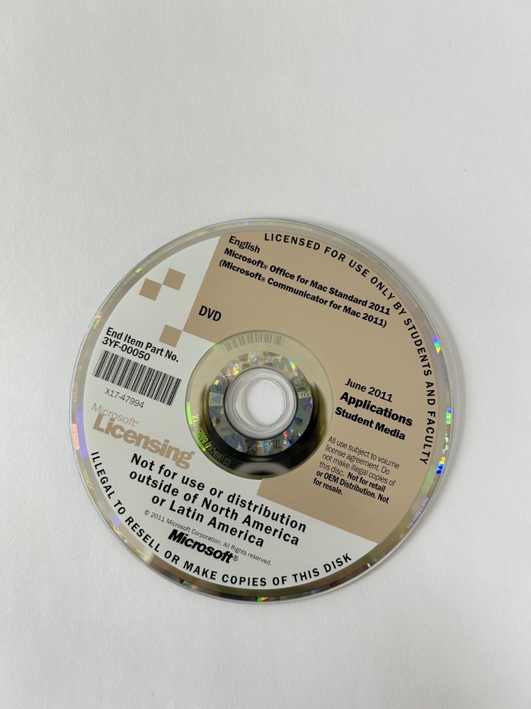 Vintage Microsoft For Mac Standard 2011 CD