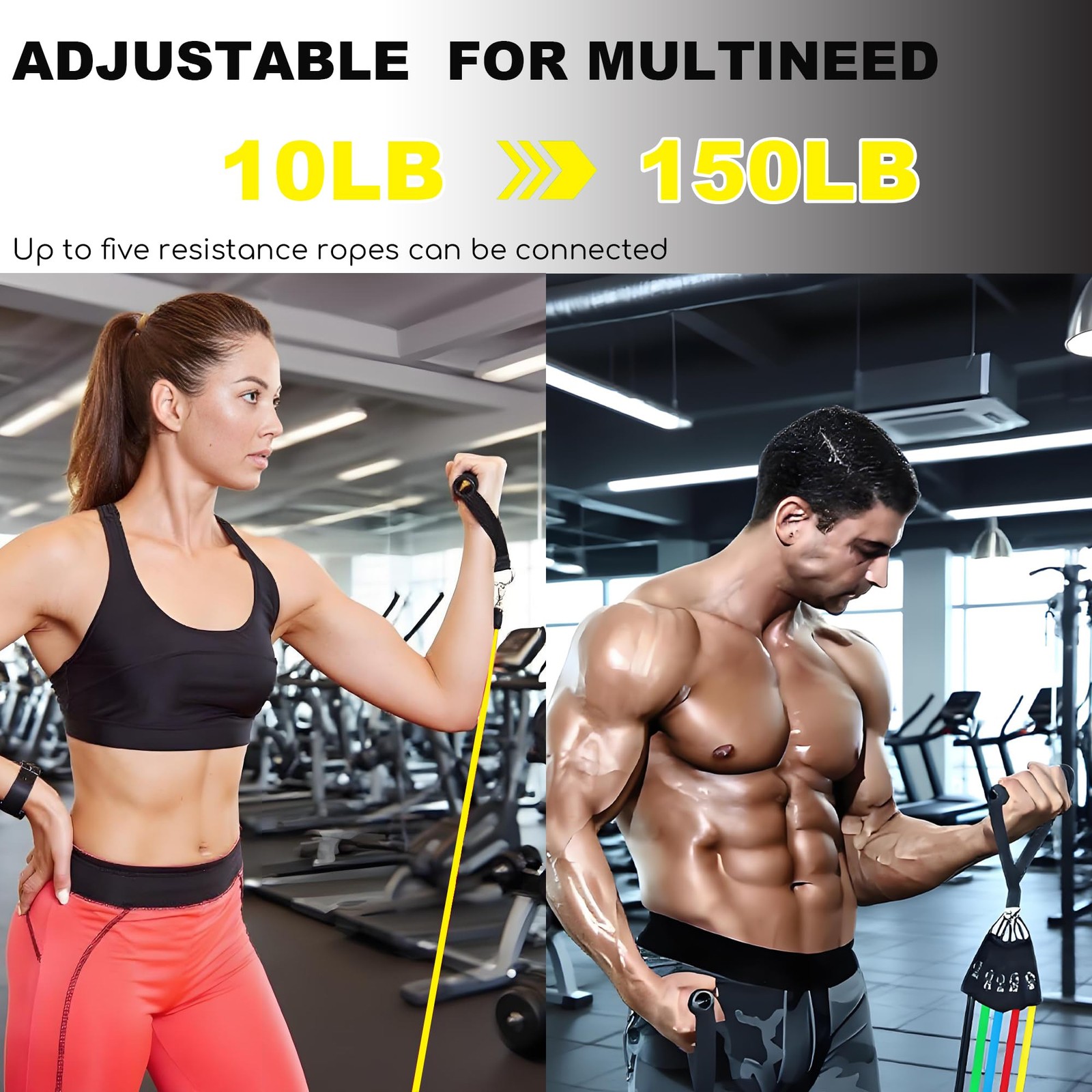 Resistance Bands Set with Door Anchor Training System, 5 Colors Stackable up ...