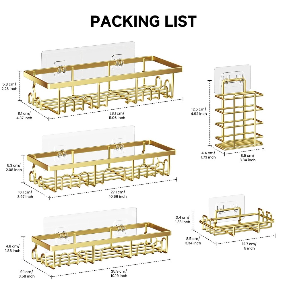 Shower Caddy, 5 Pack Shower Shelves for Inside Bathroom, Rustproof Adhesive B...