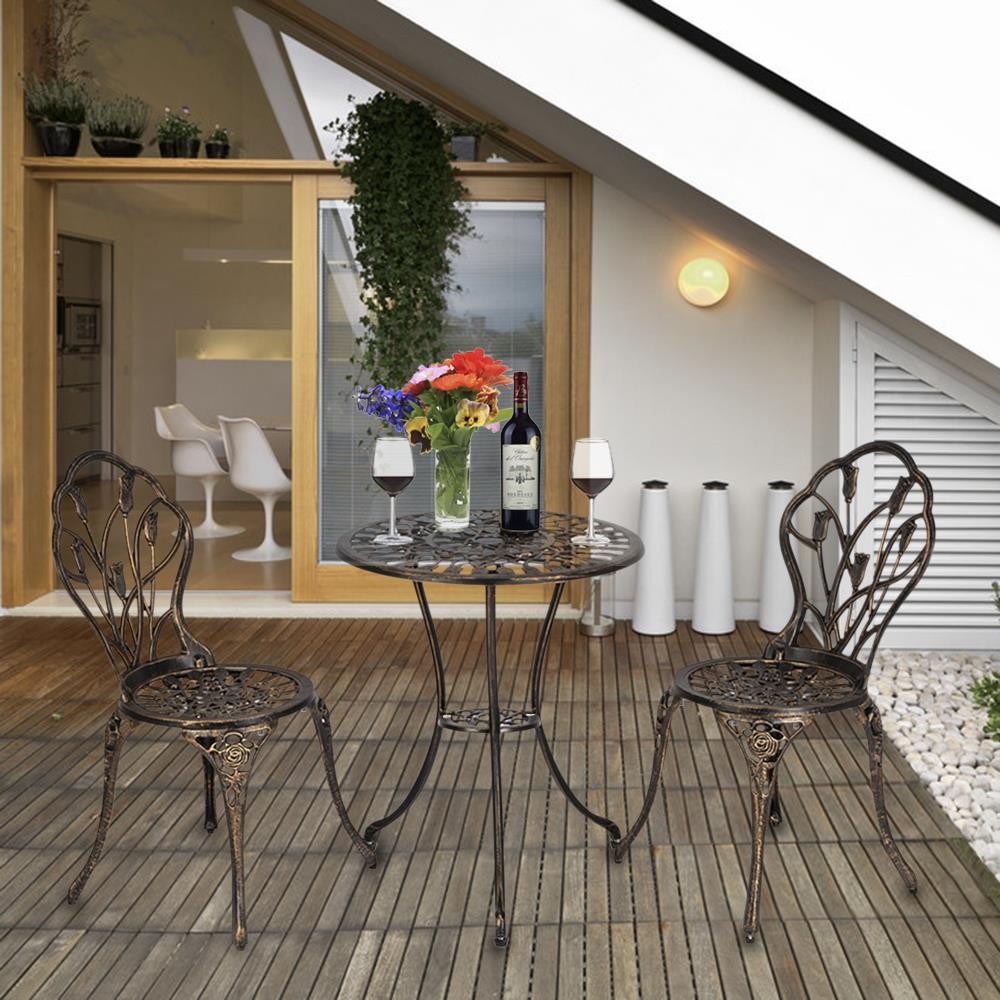 Outdoor Patio Bistro Set w/ Tulip Design Aluminum Table Chiar Set Rust-Resistant