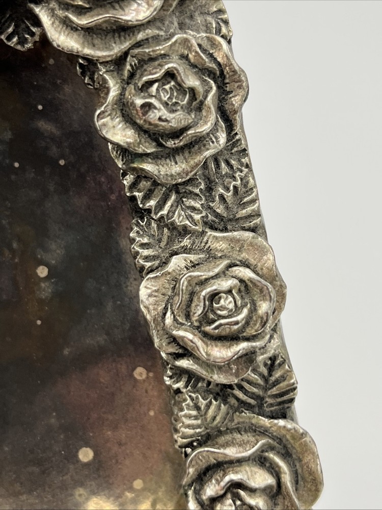 Silver Plate Tray Dimensional Roses 7 1/2" x 6"