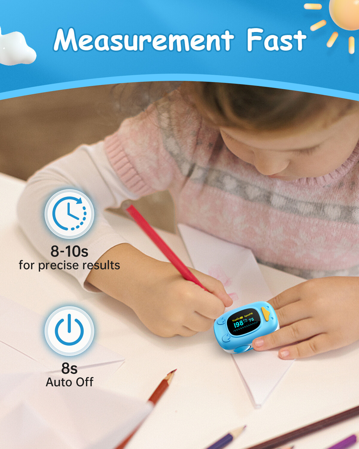 Baby Kids Finger Pulse Oximeter Pediatric SpO2 PR for Neonatal Children 1-12Year