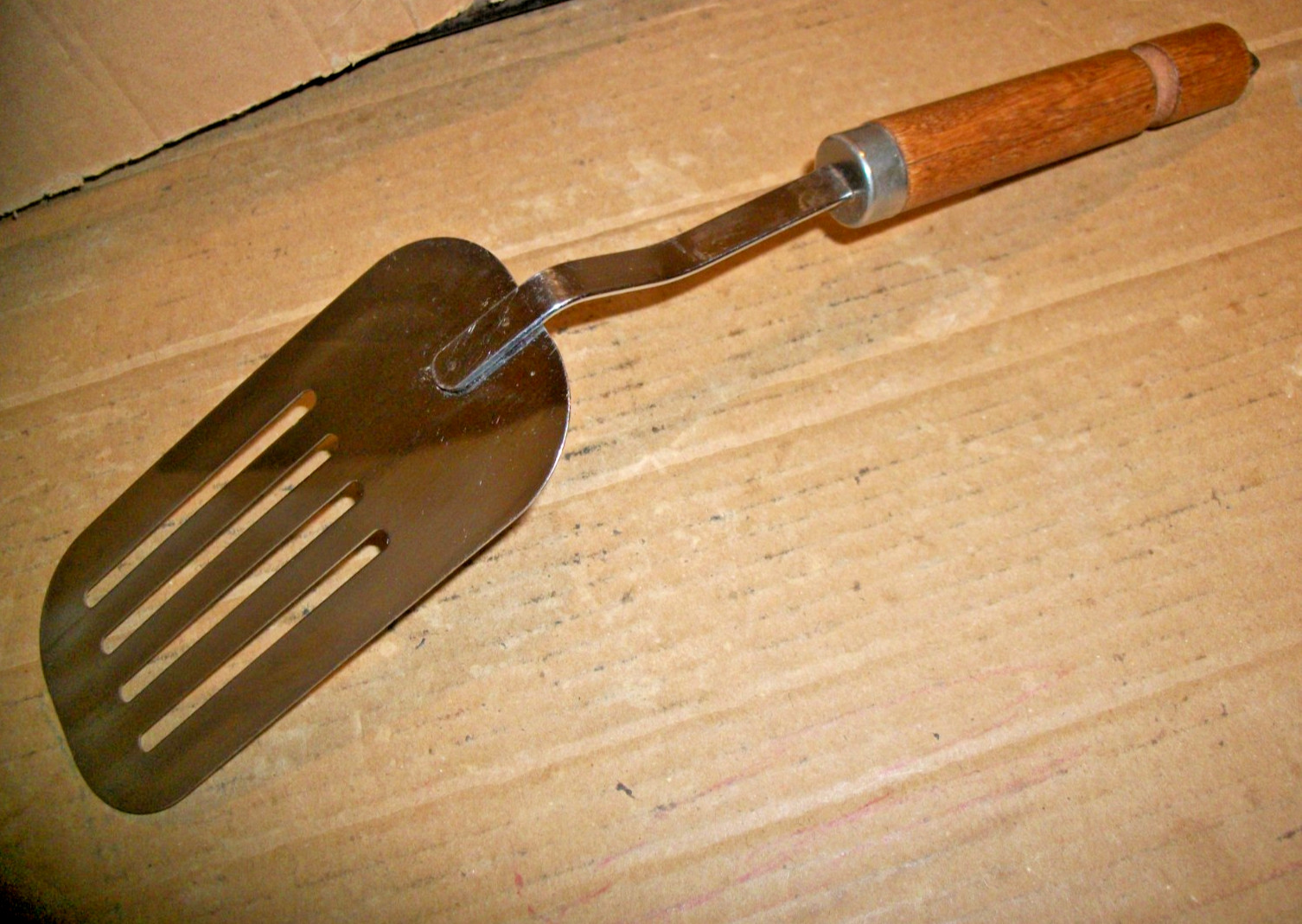 Vintage Bonny Slotted Spatula 13 3/8" Long Metal Blade - Wooden Handle-USA