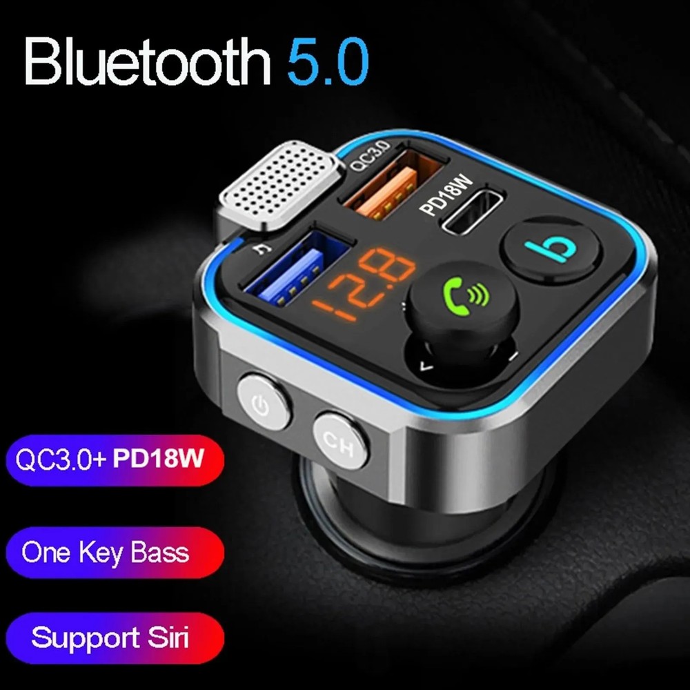 Bluetooth 5.0 Car Wireless FM Transmitter Adapter QC3.0 USB PD Charger Handsfree