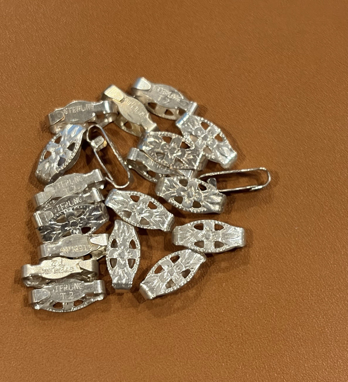 Lot Of 20pc Floral Pinch Bail Connectors .925 Sterling Silver Vintage 5x10mm