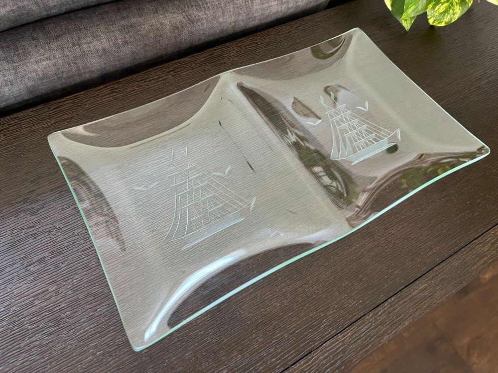 Vintage Etched Glass Tidbit Tray