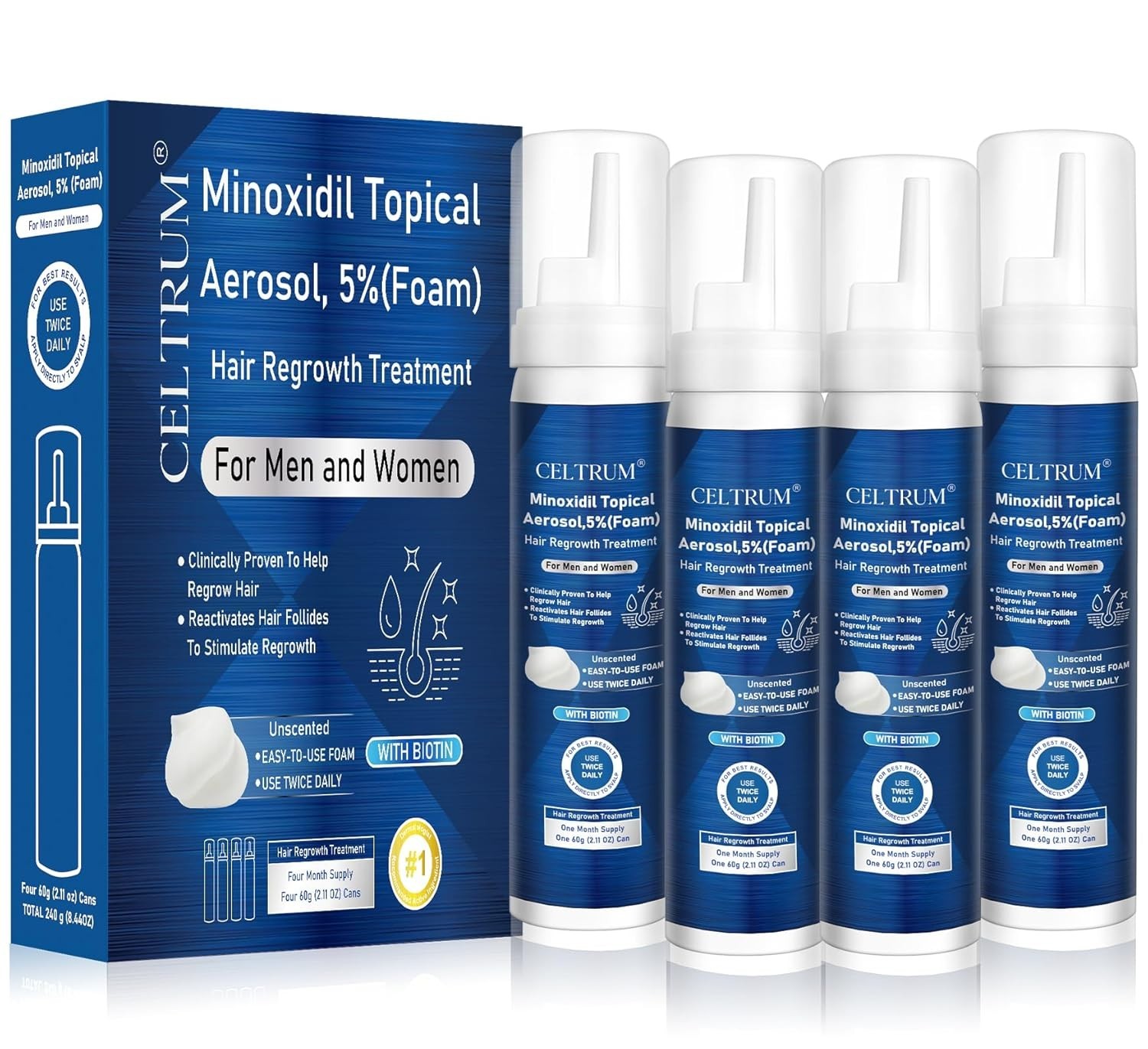 5% Topical Minoxidil Foam, Minoxidil for Men and Women, Infused with Biotin, Hai