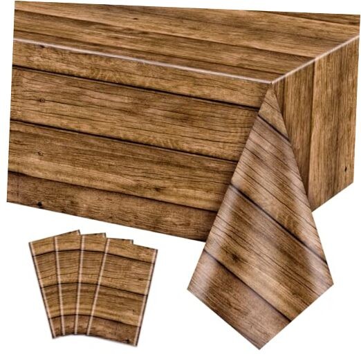 4Pcs Wood Tablecloth Rustic Table Covers, Rectangular Table Decoration Brown