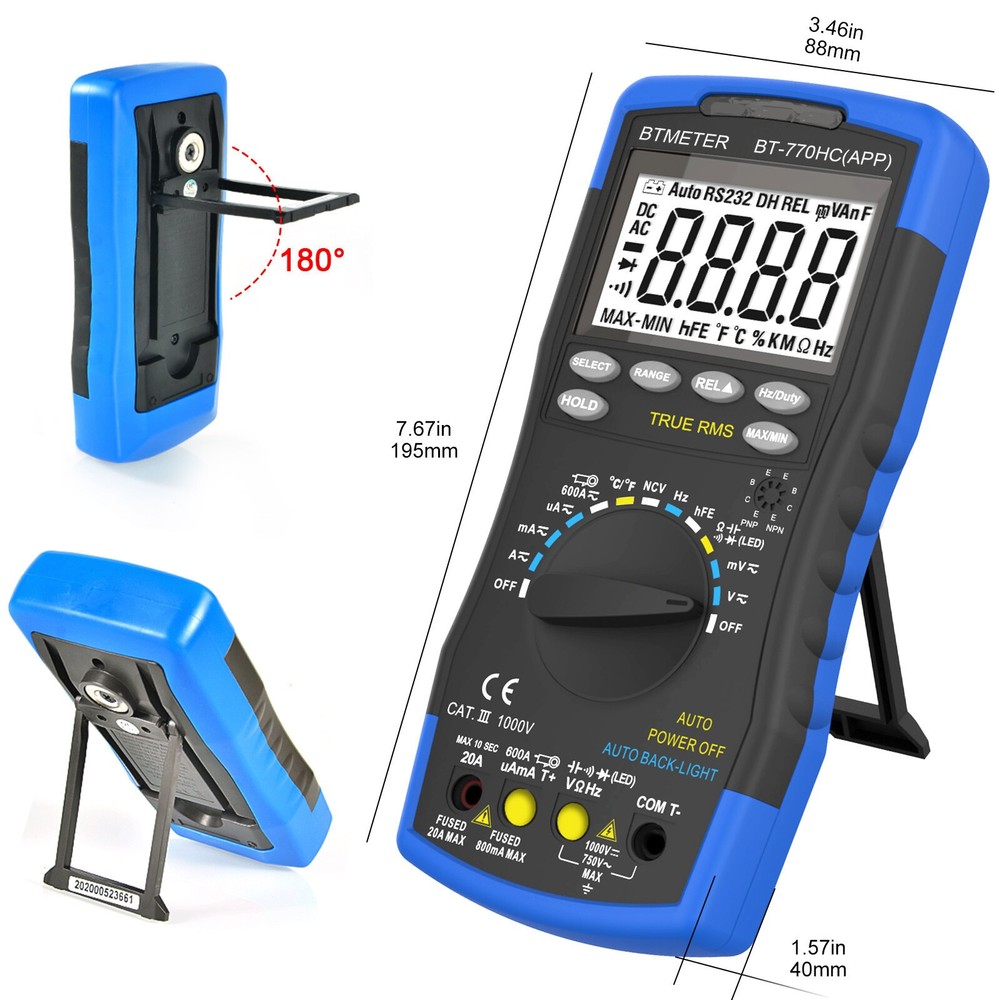 Bluetooth Multimeter NCV True RMS Temp 600A Voltmeter Ammeter AC DC Ohm Meter US