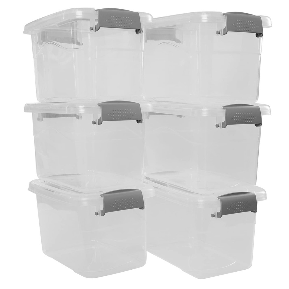 Doryh 5 L Plastic Lidded Storage Bin, 6 Pack Clear Latch Container Box with Hand
