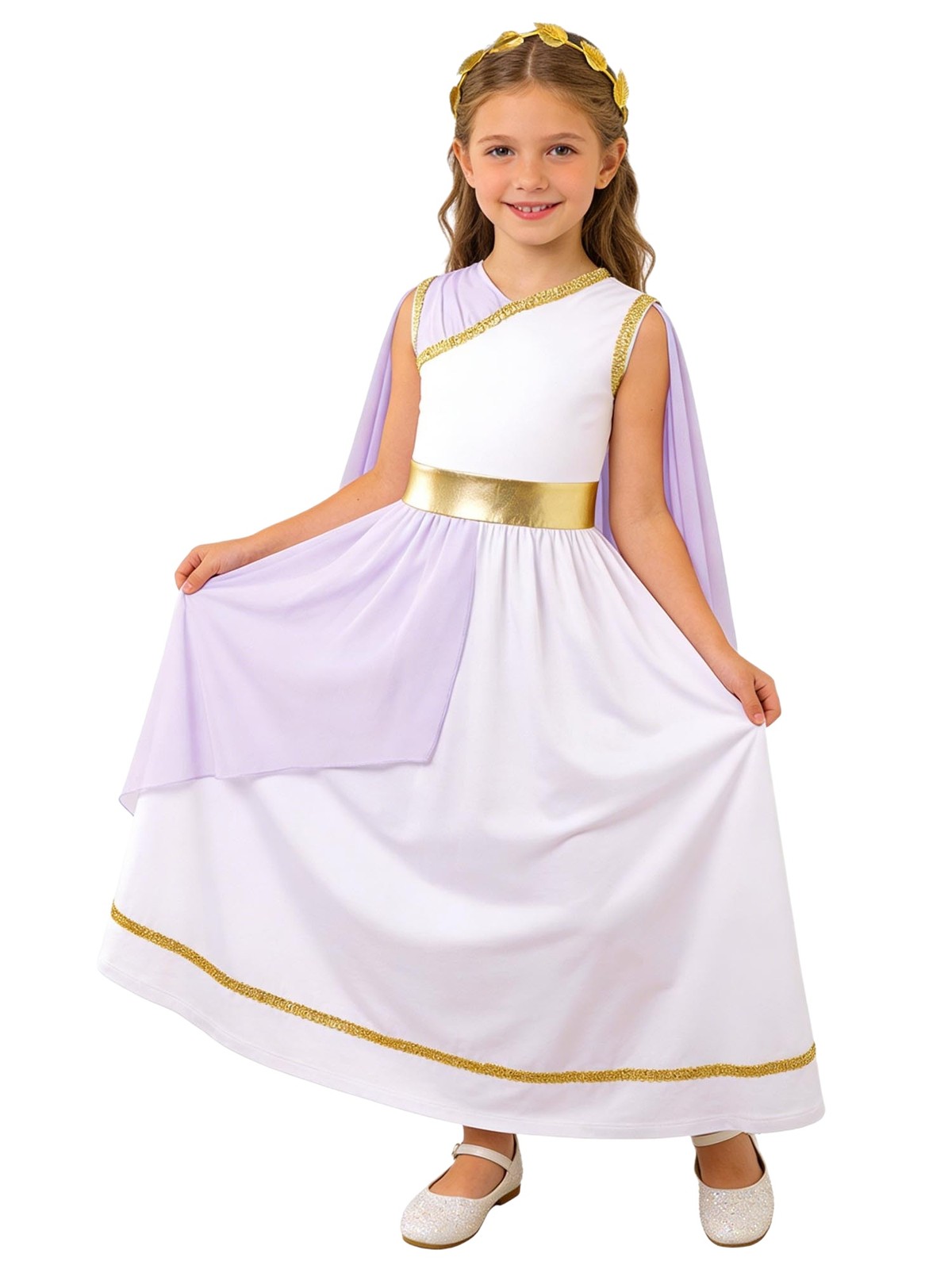 Girls Ancient Greek Toga Costume Halloween Cosplay Flowy Rome Grecian Princess