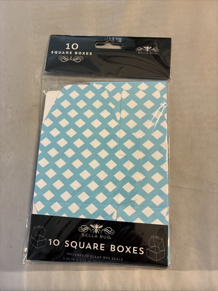 Bella Bug 10 Square Boxes 3.25" X 3.25" Blue Lattice