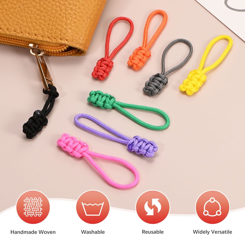 Zipper Pull Replacement [12PCS] - Extender Woven Rope Zipper Heads - [Black]
