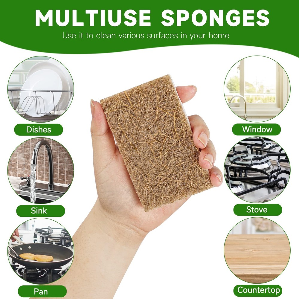 Rasket 10 Pack Biodegradable Natural Sponges Kitchen - Compostable White