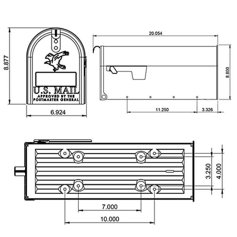 STEEL MAILBOX Standard Size Post Mounted Black