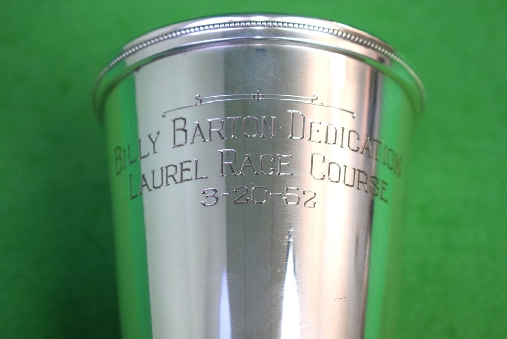 "Billy Barton Dedication Laurel Race Course 3-20-52 Silverplate Trophy Cup"