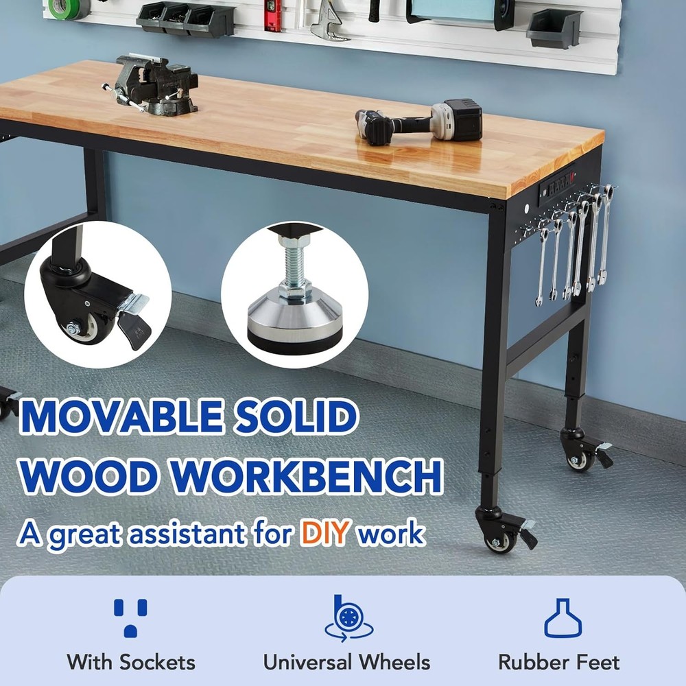 72x 25" Adjustable Work Bench Heavy Duty Work Table for Workshop Garage 2000 Lbs