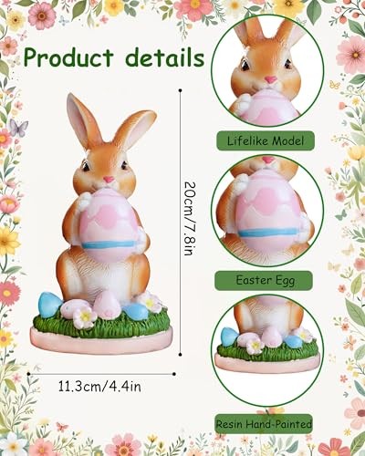 Cute Bunny Figurine Decor - 7.8 Inch Resin Rabbit Statue for Kids Room, Brown