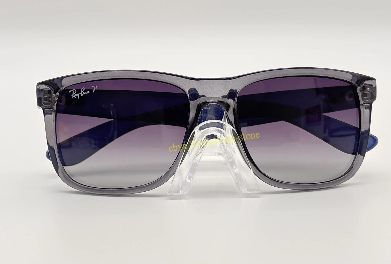 Ray-Ban RB4165 Justin 6596/T3 Square Sunglasses Blue Frame Gray Lens 54MM