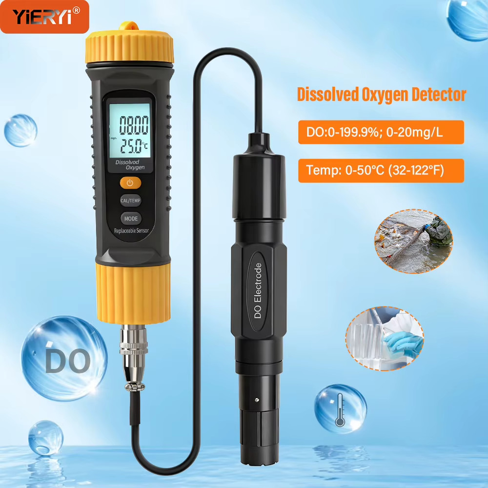 Portable Dissolved Oxygen Meter DO Tester with Replaceable Probe ATC 0-20mg/L Wa