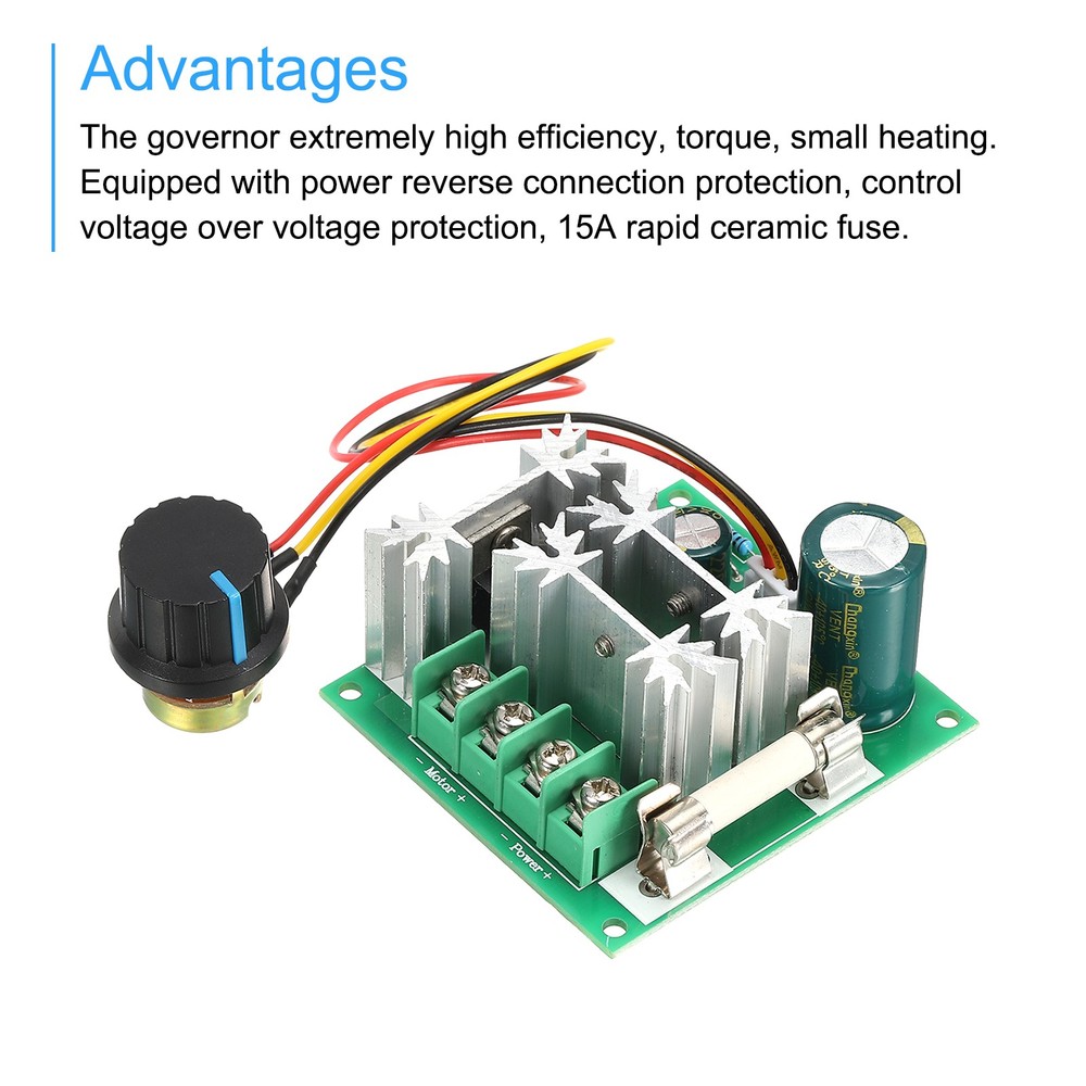 DC 6-90V 15A Motor Speed Controller Pulse Width Modulation Regulator with Fuse