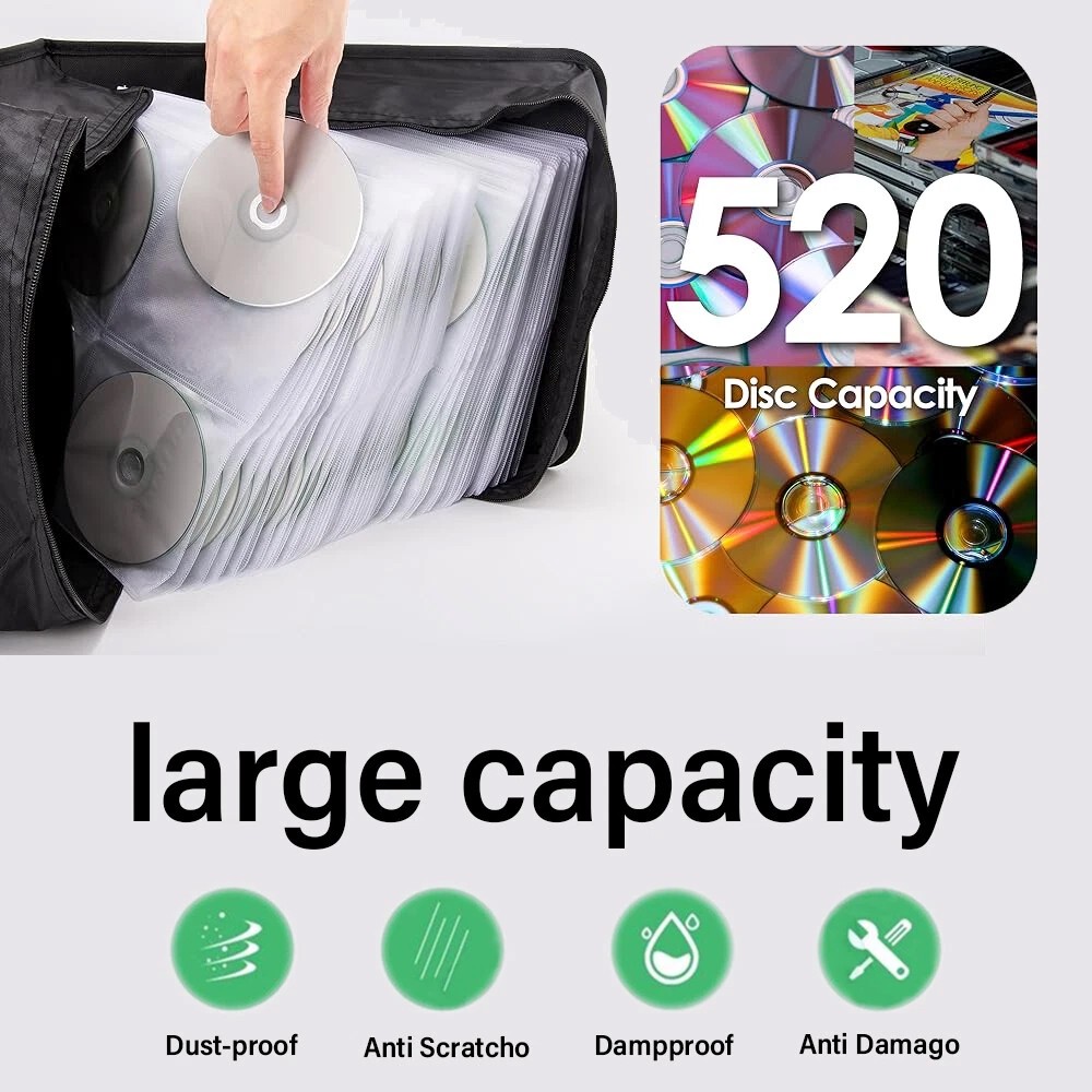 2 Pack 520 Capacity DVD Binder Case CD Wallets Storage Organizer Holder Booklet