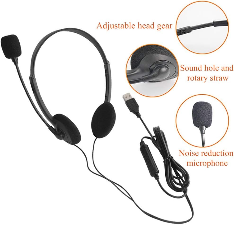 USB Headset Headphone Microphone Noise Cancelling For PC Computer Call Chat Lot