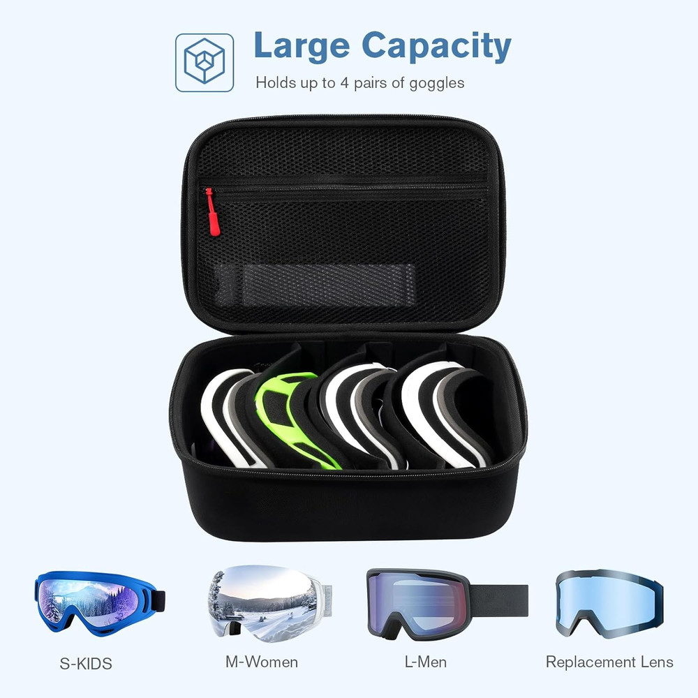 Premium Hard Case for Ski Goggles with Extra Lens Storage - Black
