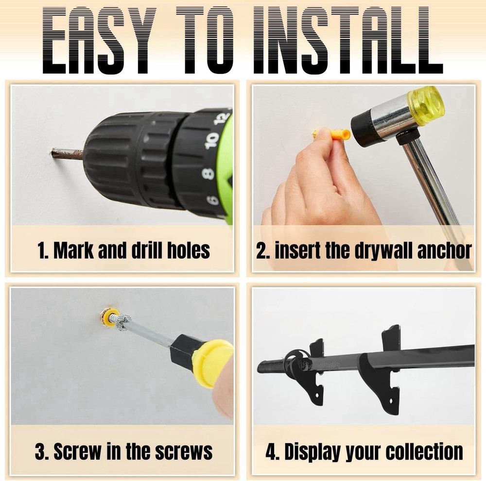 2/Set Sword Hook Wall Mount Samurai Sword Hanger Display Holder Adjustable for K