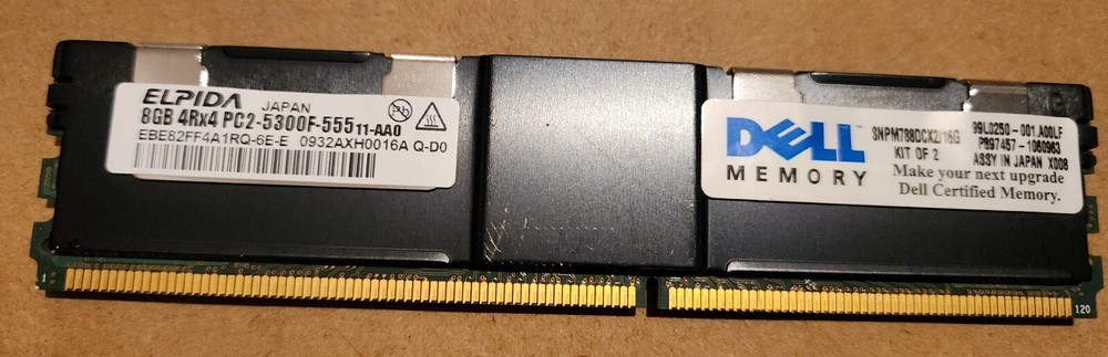 ELPIDA 8GB 4RX4 PC2 5300F-555 SERVER MEMORY, EBE82FF4A1RQ-6E-E