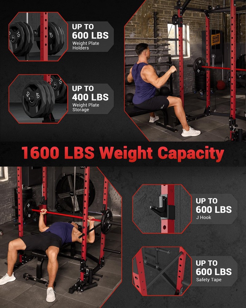Power Cage 2000LBS Multi-Functional Power Rack Home Gym with Pulley Cable System