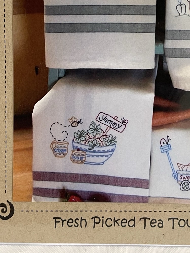 Bird Brain Traceable Embroidery Pattern Fresh Picked Tea Towel Spring Summer