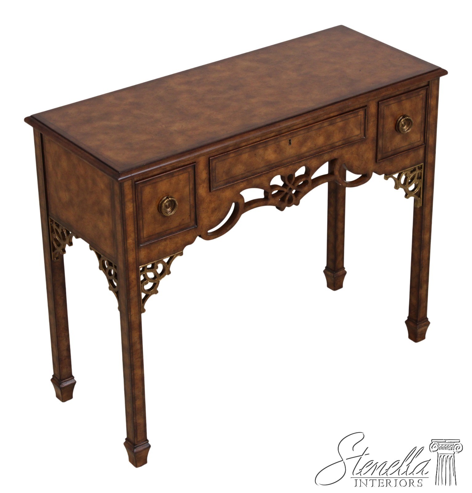72329: MAITLAND SMITH Burl Wood 3 Drawer Writing Desk Console