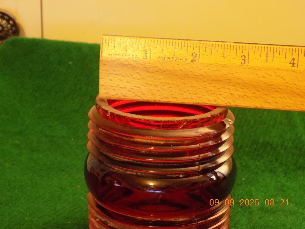 Vintage red glass train globe
