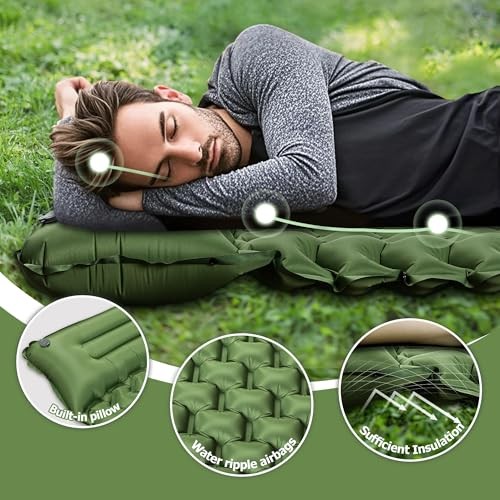 Sleeping Pad, Extra Thick & Ultralight Inflatable Sleeping Pad with Green