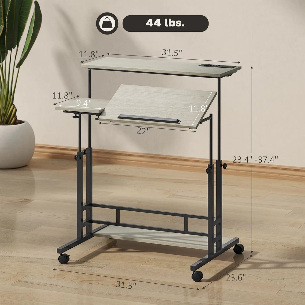 Home Office Computer Desk Adjustable Standing Desk Oak