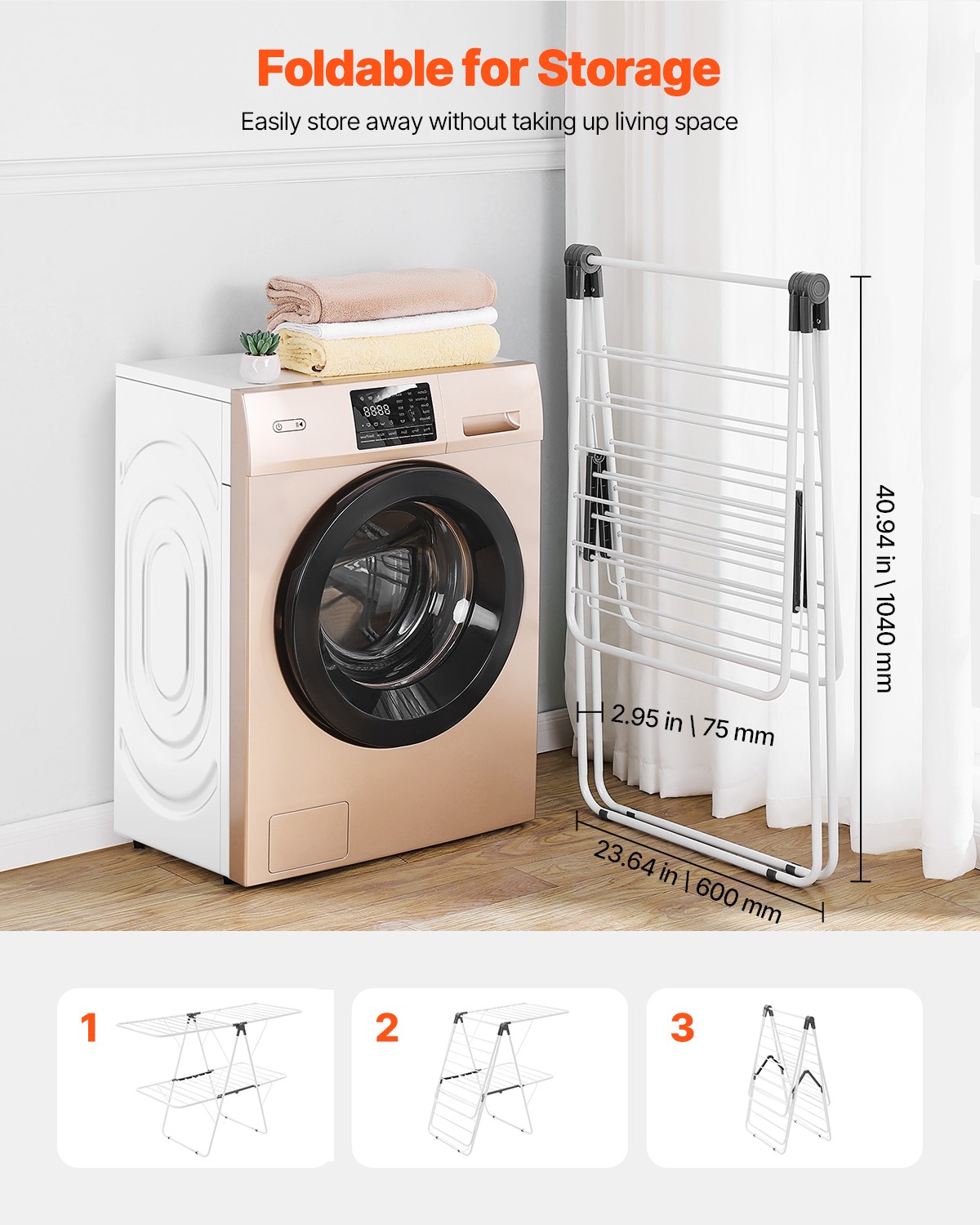 2-Tier Foldable Clothes Drying Rack with Sock Clips & 31 Drying Rods White