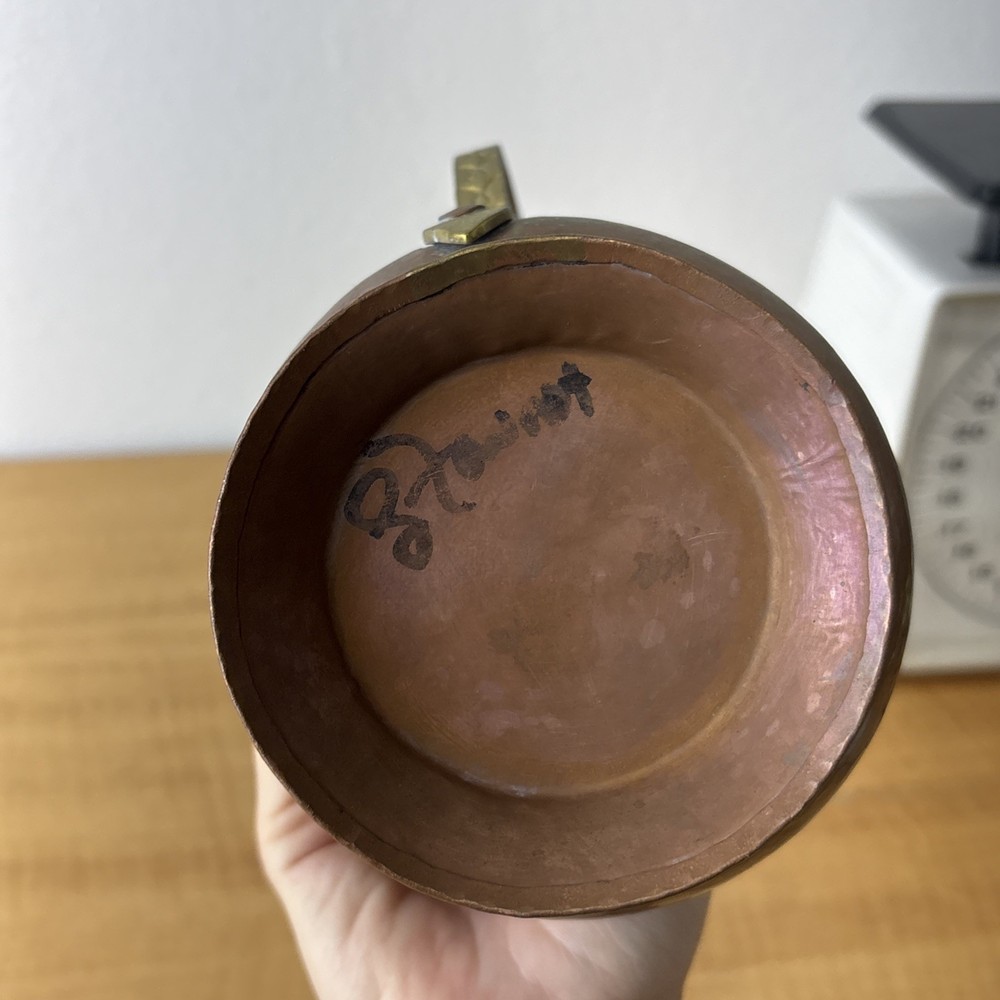 Vintage Brass Handcrafted Hammered Copper Drinking Pitcher Cottage Rustic