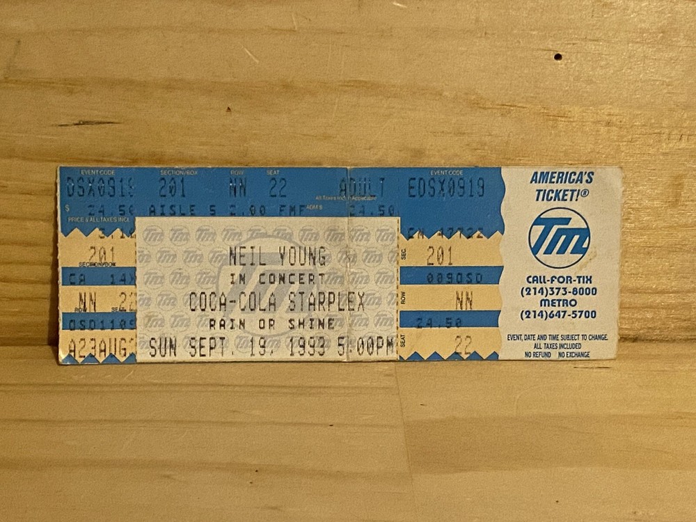 Neil Young Ticket 1993 Starplex Amphitheater Dallas TX
