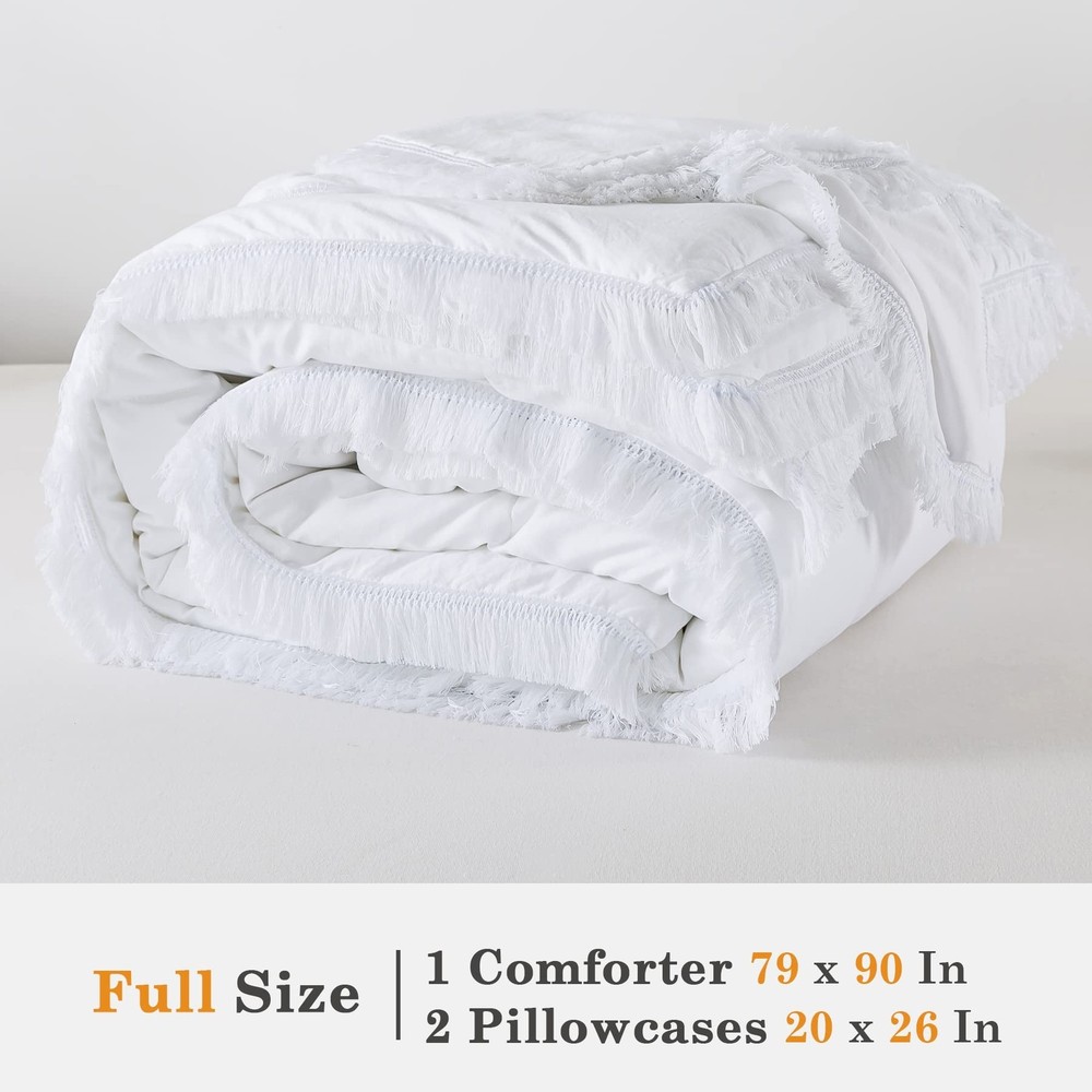 Andency White Comforter Set Full, 3 Pieces Boho Lightweight Bedding Comforter...