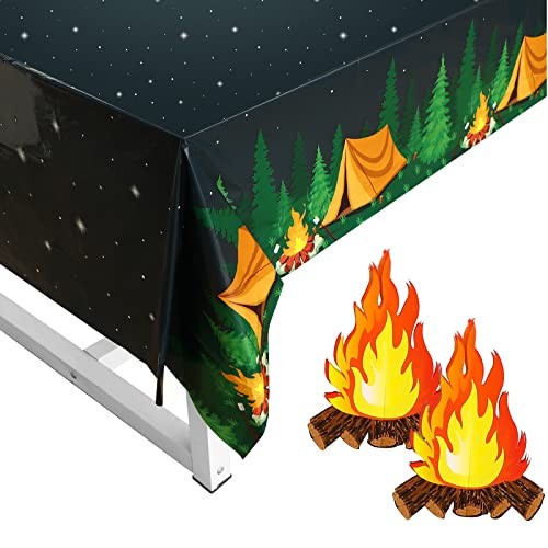 Camping Theme Tablecloth Set, Including 2 Pieces Hiking Camping Rectangle