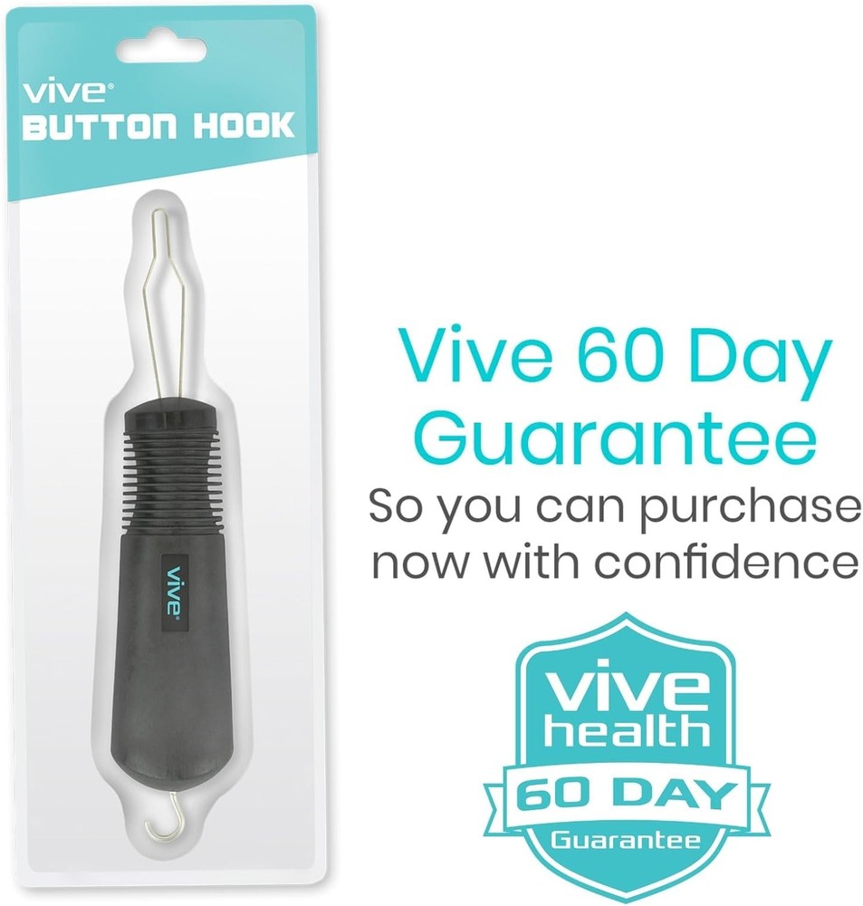 Vive Button Hook with Zipper Pull - Dressing 1 Count (Pack of 1), Black