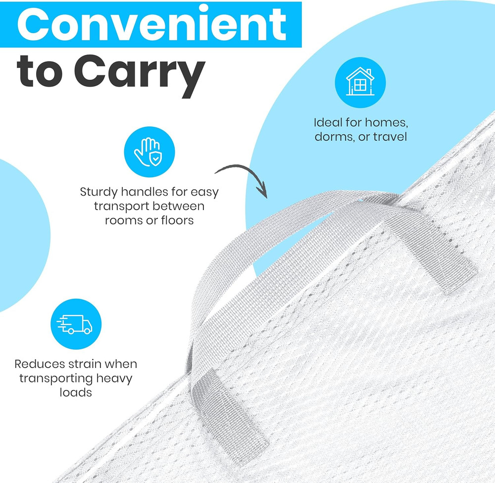 Large Mesh Laundry Bags – Heavy-Duty, Handles, Shoulder Strap, Drawstring, White