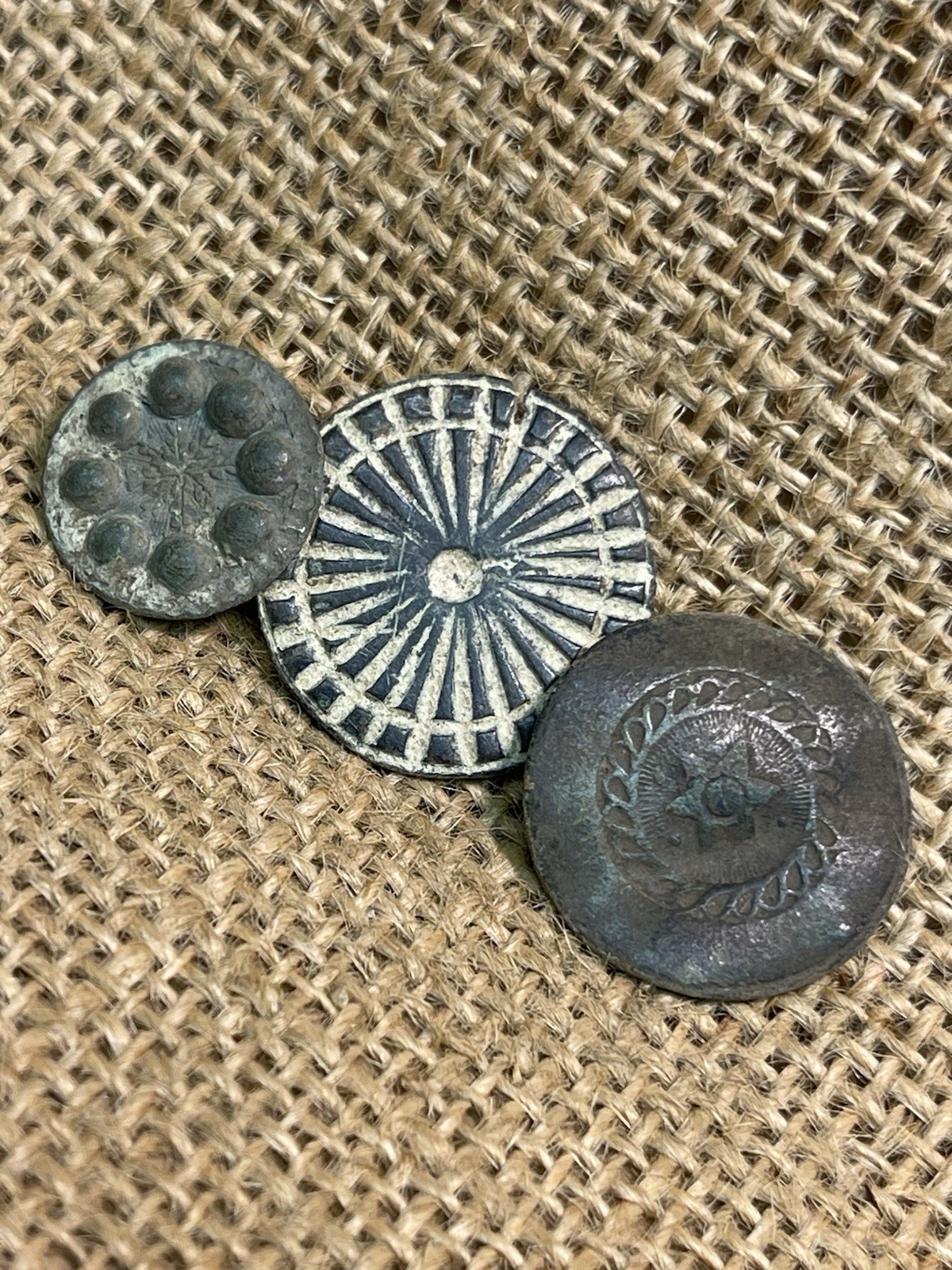 Three Dug Civil War Period Flower Type Buttons Recovered At Savannah Ga