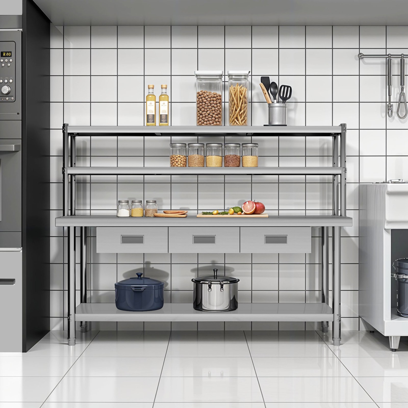 72" X 24" Worktable Stainless Steel Table with Overshelves with 72" X 12" Shelf